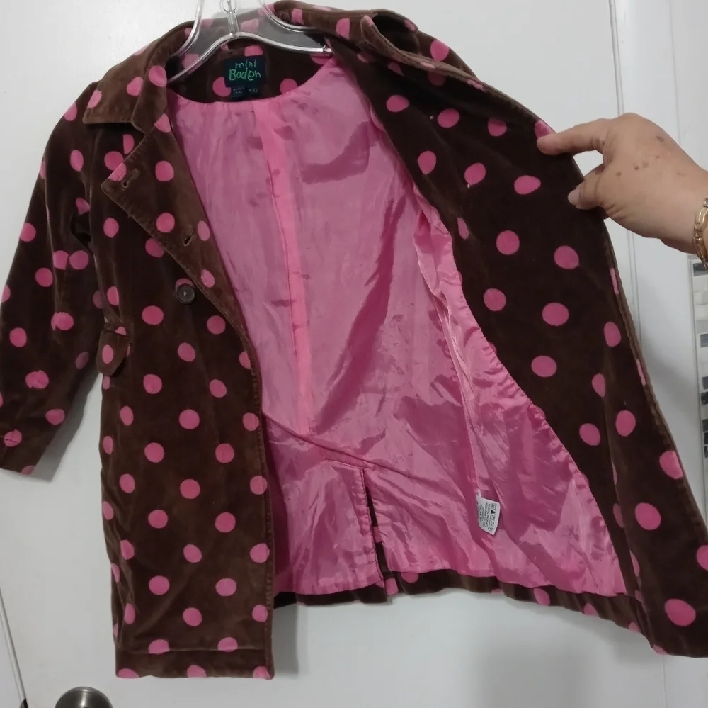 Mini Boden girls 4-5yr Brown/Pink Velour Double Breasted Long Sleeve Dress Coat